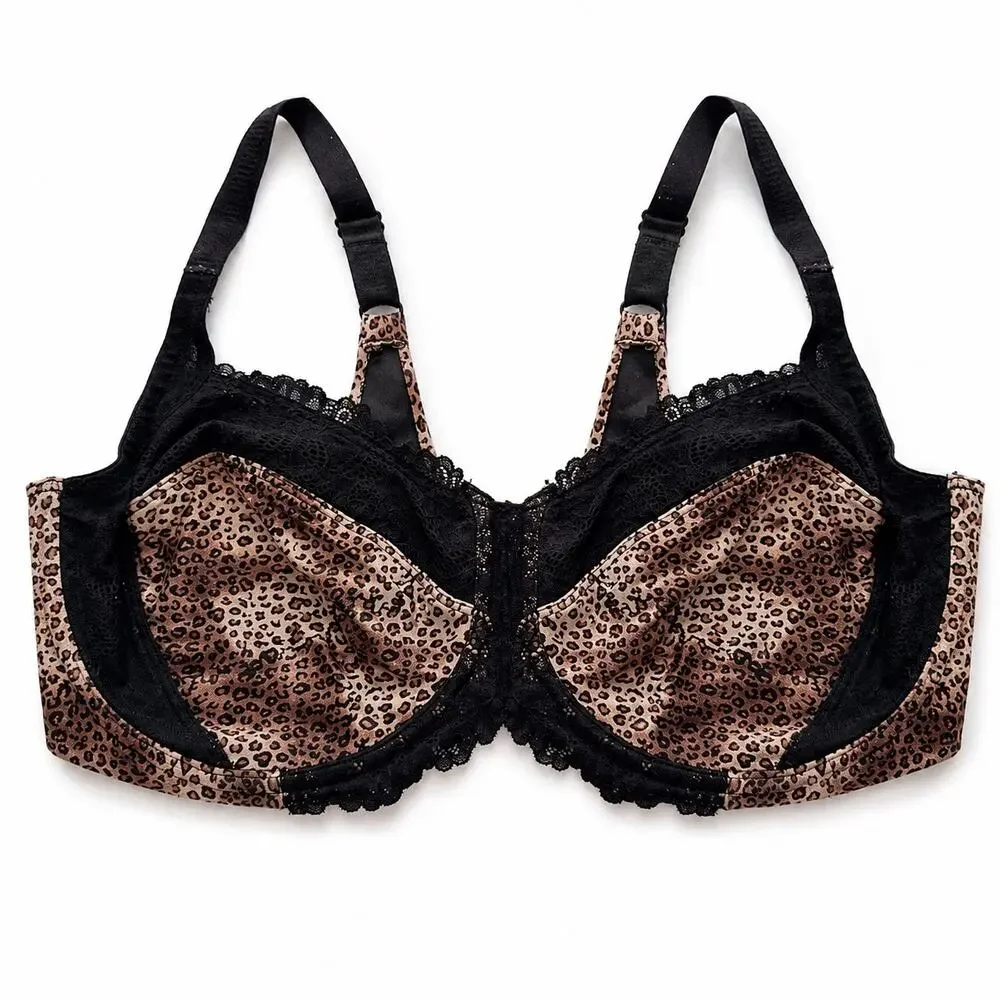 Lilyette by Bali Leopard Print Lace Unlined Underwire Bra 38DD
